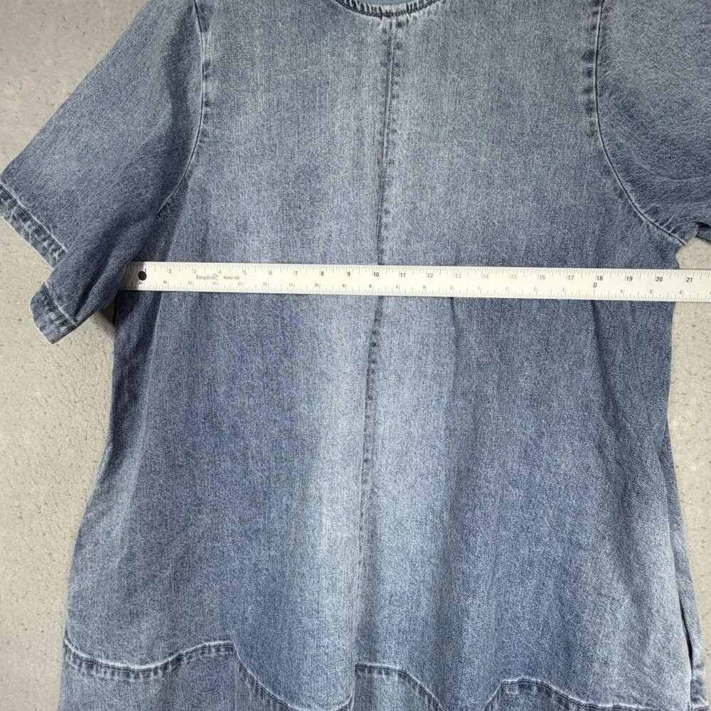 Free People Harlow Mini Dress Women's Size Small Ocean Blue Denim Pockets